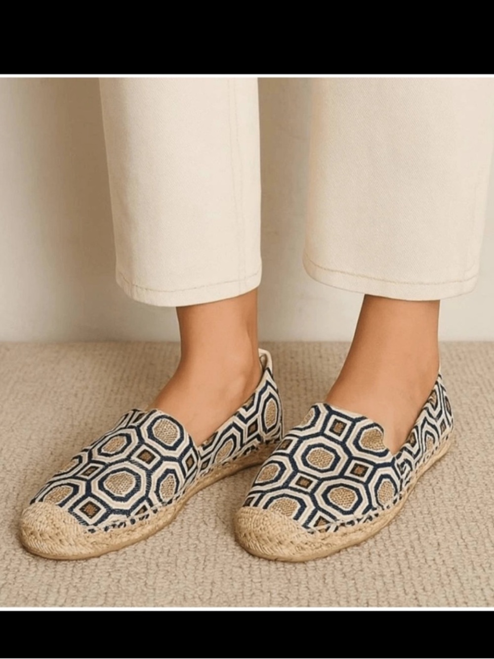 Tory Burch Cecily Embellished Espadrille Flats 6 Tan Canvas Sequin Rattan shoes